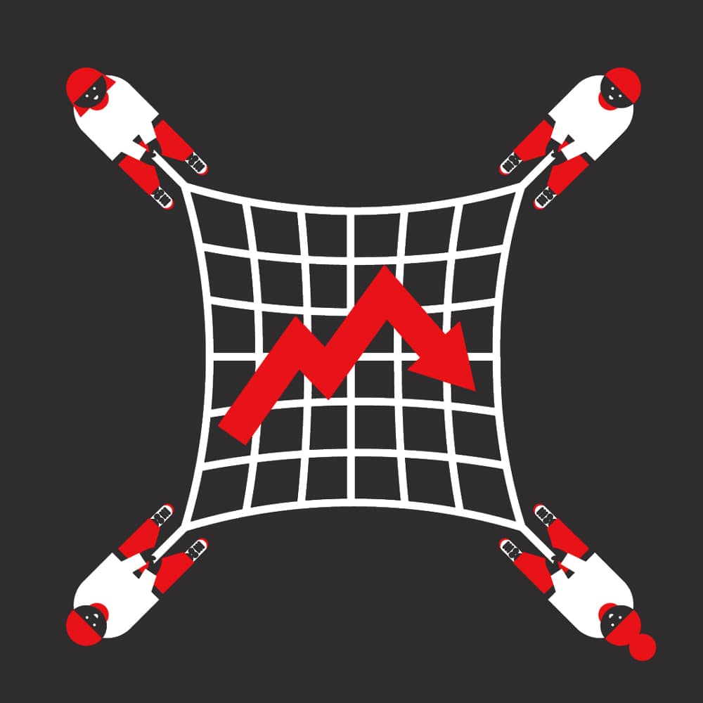 Editorial illustration thumbnail depicting market volatility and financial risk in a stylized conceptual motion graphics style